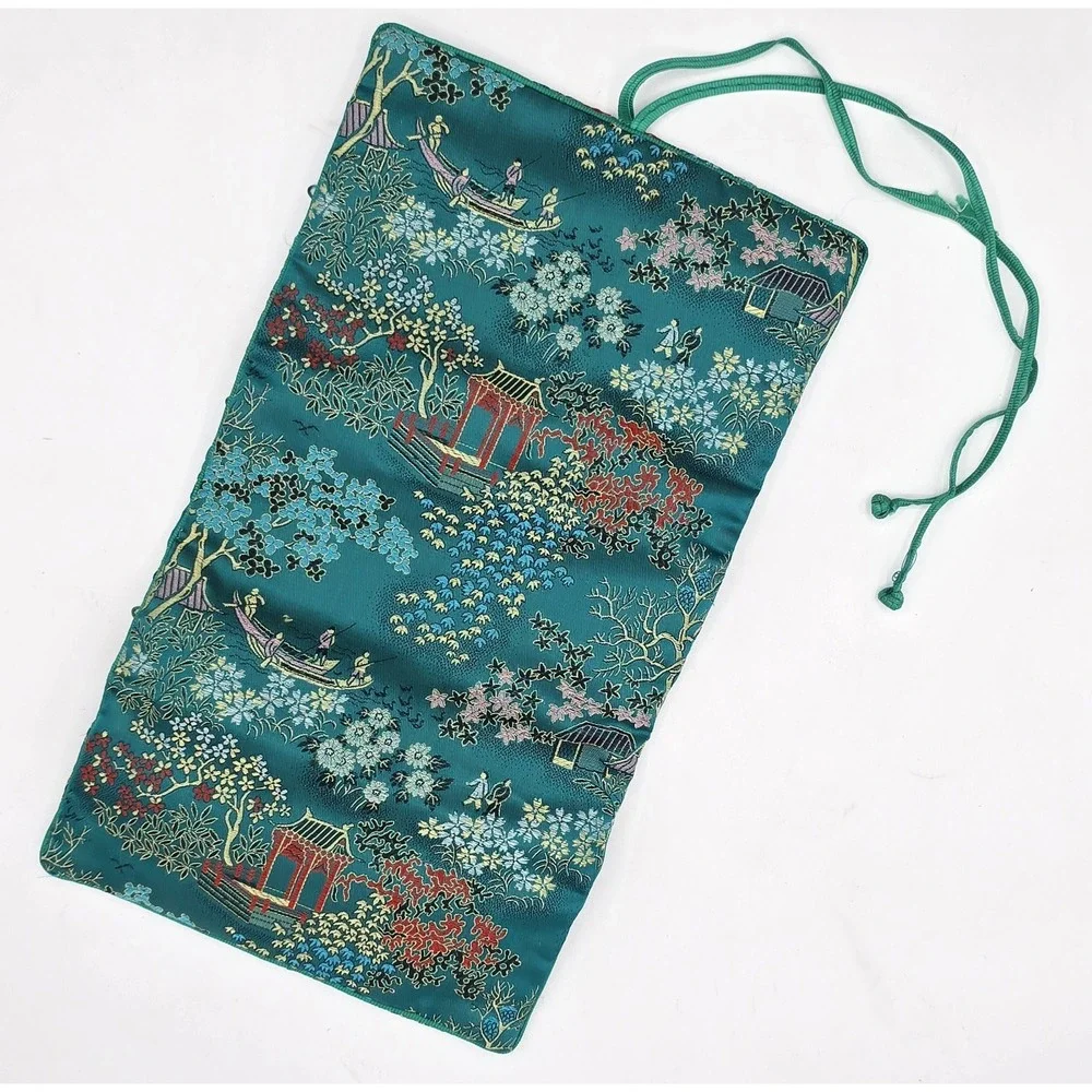 VTG‎ Turquoise Travel Jewelry Organizer Roll Foldable Jewelry Storage Holder